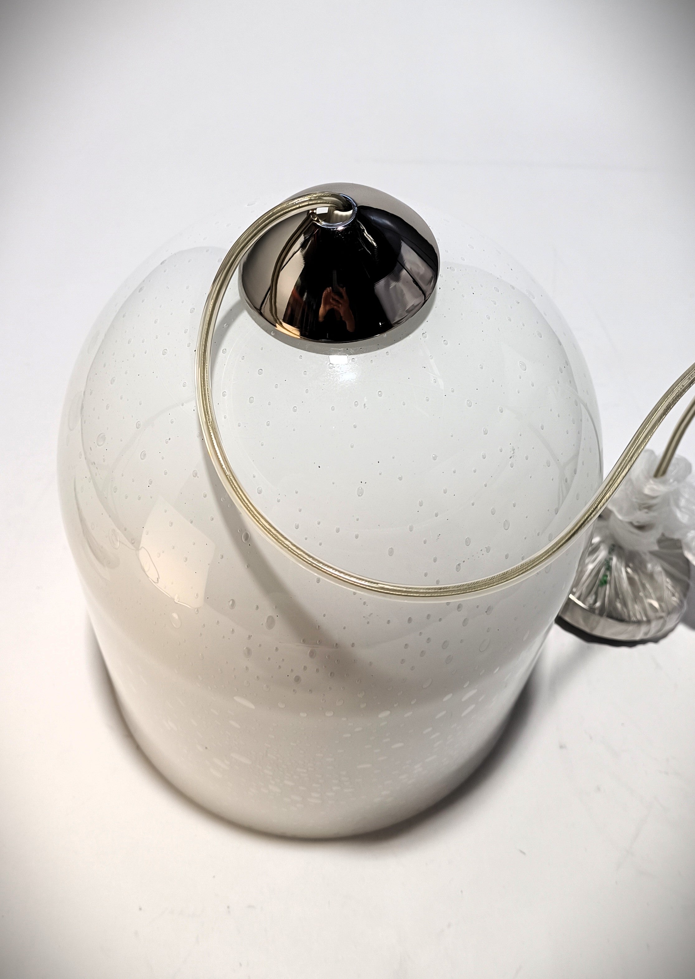 Candeeiro de Teto em Vidro Branco com Efeito Bolha