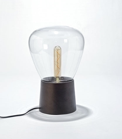 Candeeiro de Mesa em Vidro Soprado e Base de Madeira