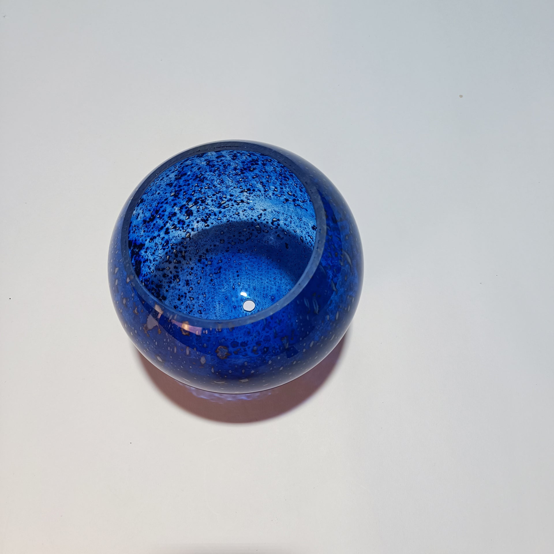 Abajur Esfera Vidro Artesanal Volkano Azul Cobalto