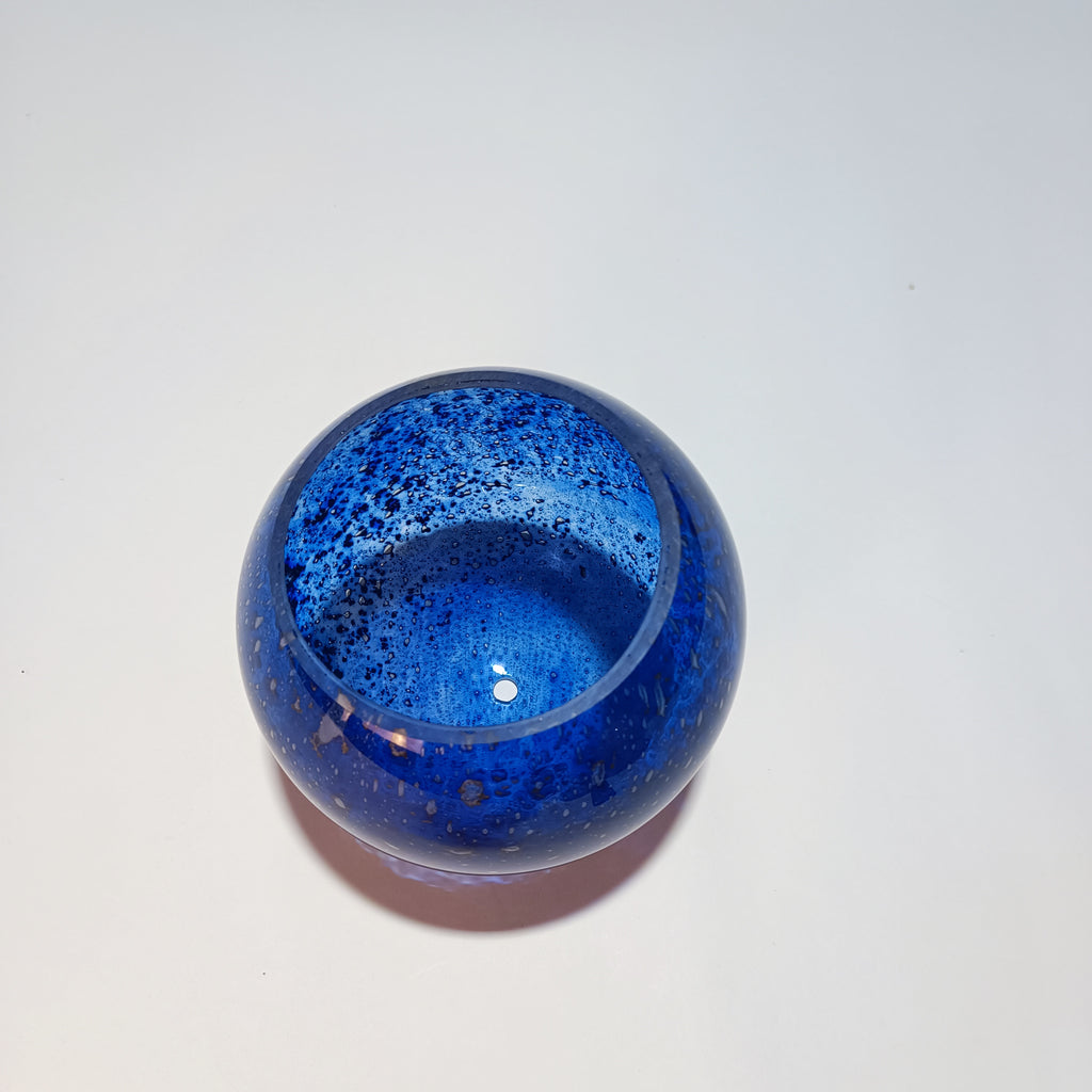 Abajur Esfera Vidro Artesanal Volkano Azul Cobalto