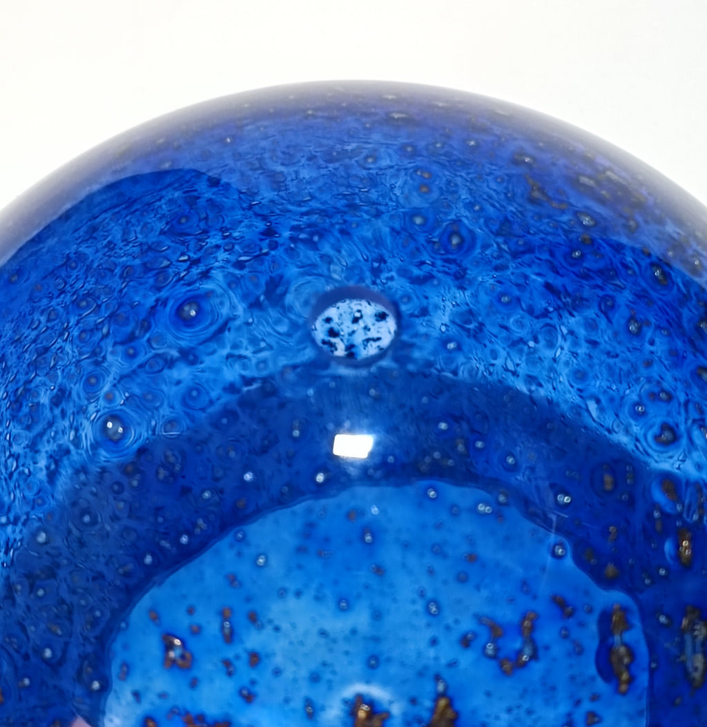 Abajur Esfera Vidro Artesanal Volkano Azul Cobalto