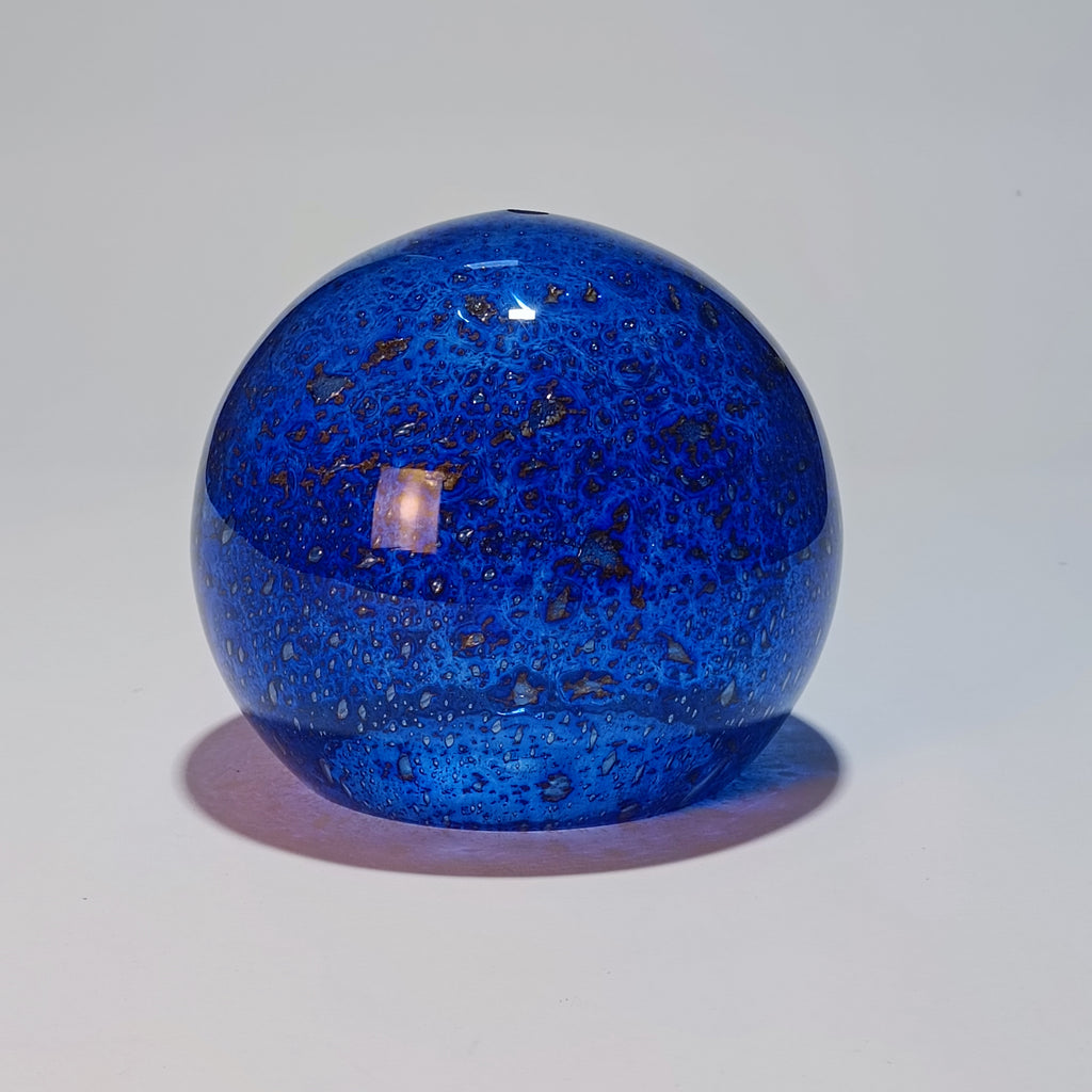 Abajur Esfera Vidro Artesanal Volkano Azul Cobalto