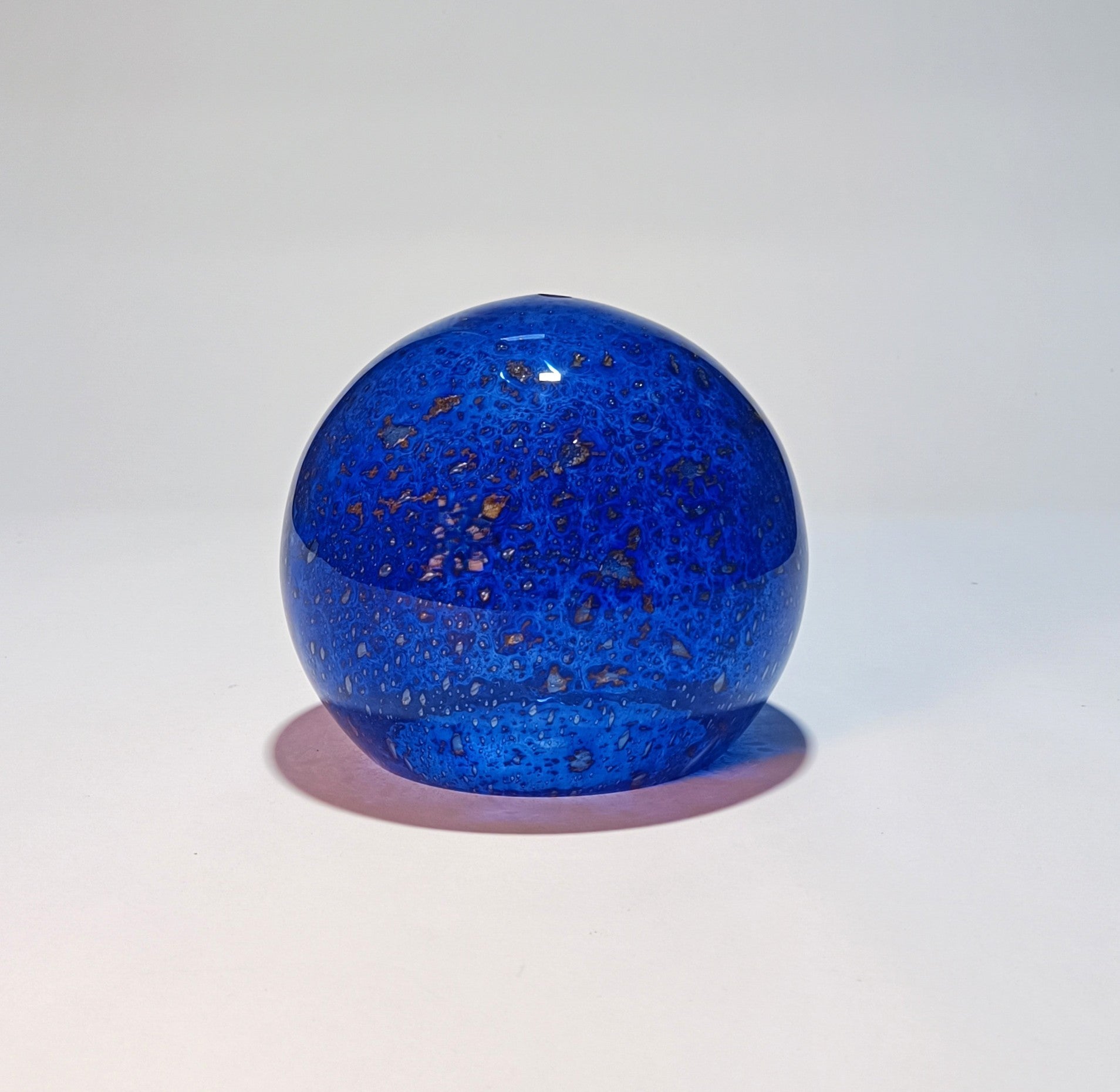 Abajur Esfera Vidro Artesanal Volkano Azul Cobalto