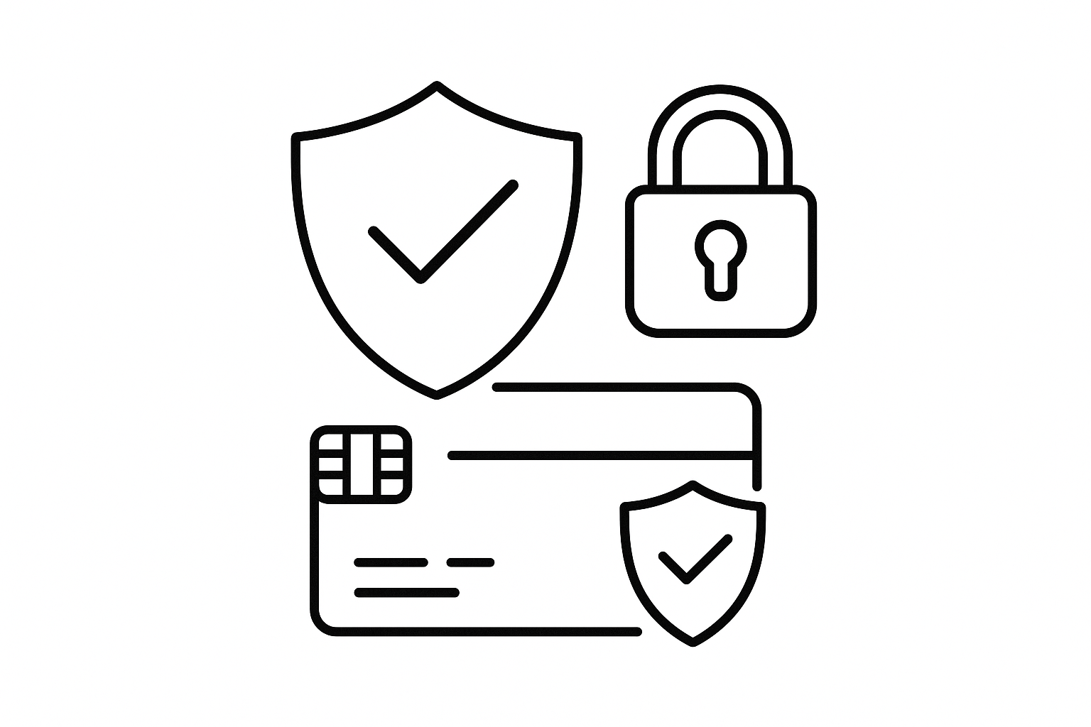 Quero uma imagem em traço preto simples de "Pagamento seguros" (sem texto) fundo branco