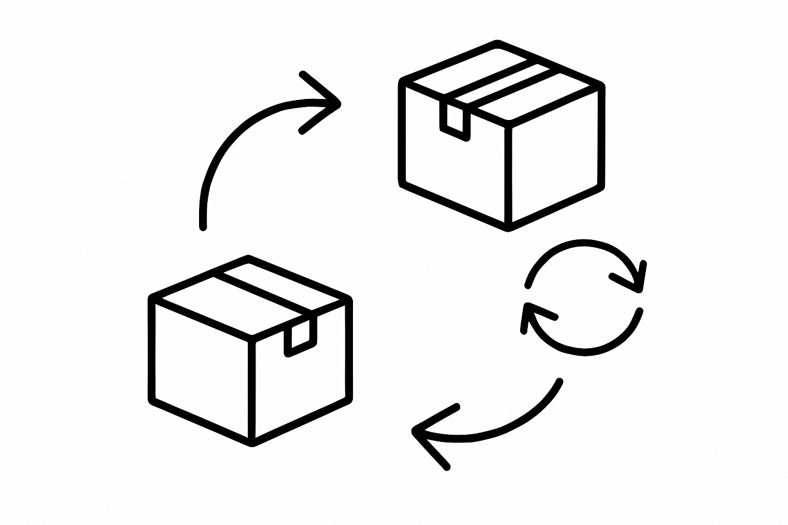 quero uma imagem "trocas e devoluções" (sem letras) simples de traço preto como a ultima que fizeste