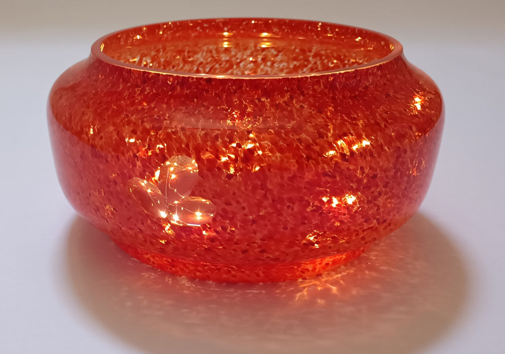 Taça de vidro soprado com luz, Aurora Coral Flor de Lis