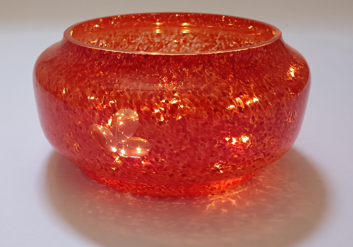 Taça de vidro soprado com luz, Aurora Coral Flor de Lis
